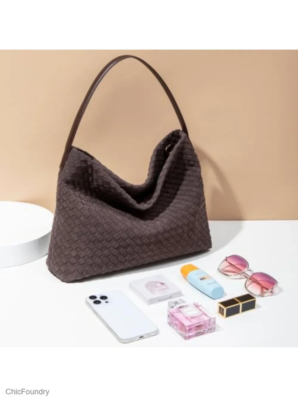 Woven Tote Bag for Women Faux Leather Shoulder Handbag with Removable Strap